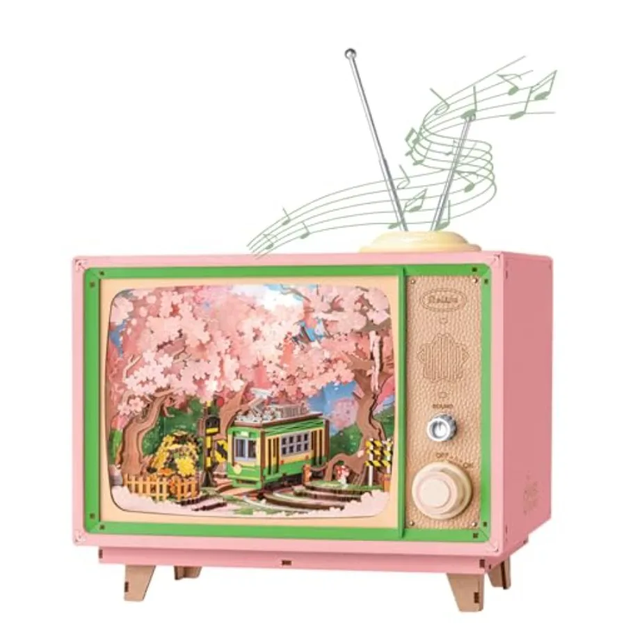 

3D Wooden Puzzles for Adults DIY Book Nook Kit 16" Japanese Cherry Blossom Music Box Toy Building Set Home Decor Gifts for Girl