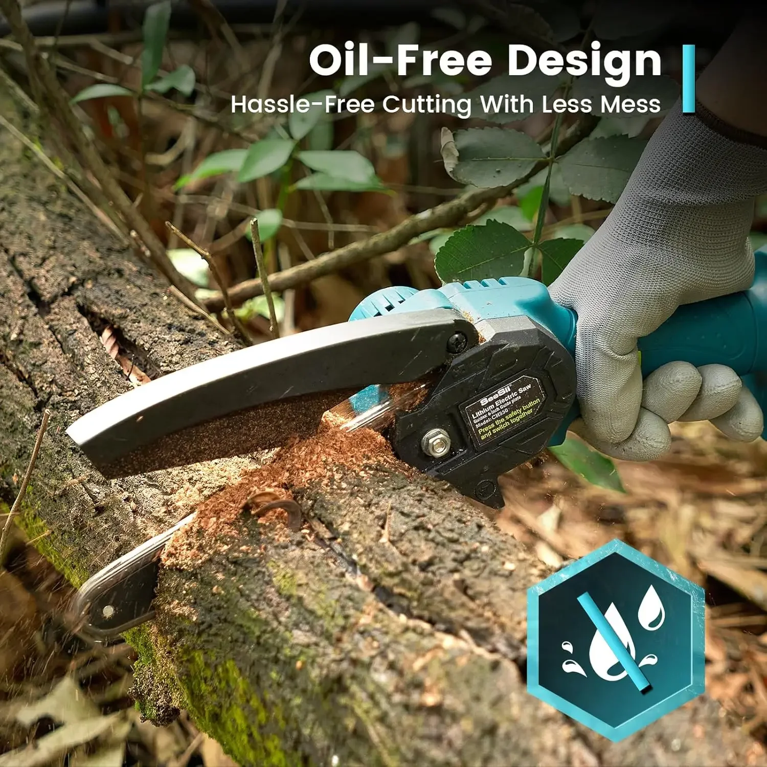 Seesii Cordless Mini Chainsaw 6“ Handheld Electric Power Brushed Chain Saw for Tree Trimming Wood Cutting Electric Pruning Saws