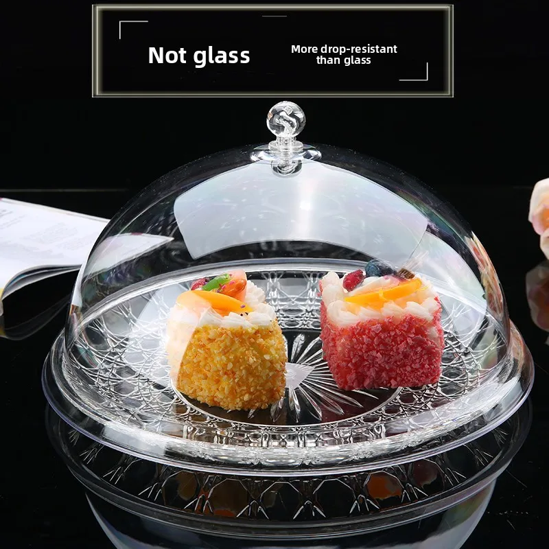 Transparent Plastic Food Tasting Plate with Lid round Cake Serving Tray Bread Cover European Style Pure Color Display Plate
