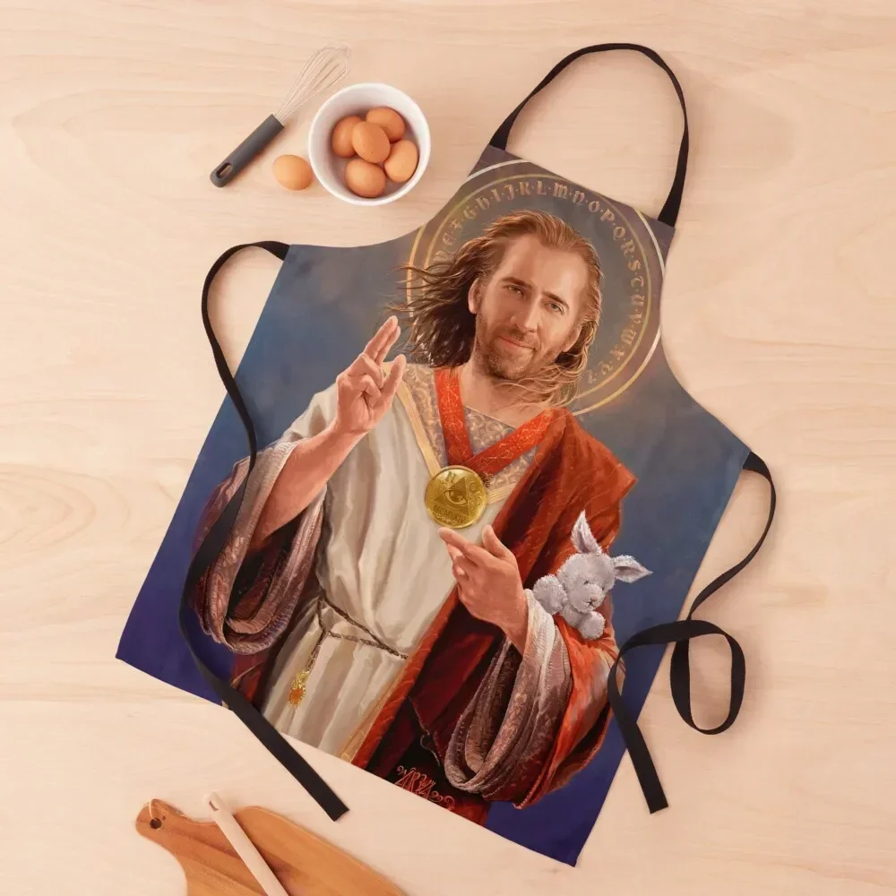 

Nicolas Cage Saint Nicolas of Cage - Nic Cage Original Religious Painting Apron beauty master Kitchen Supplies Idea Goods Apron