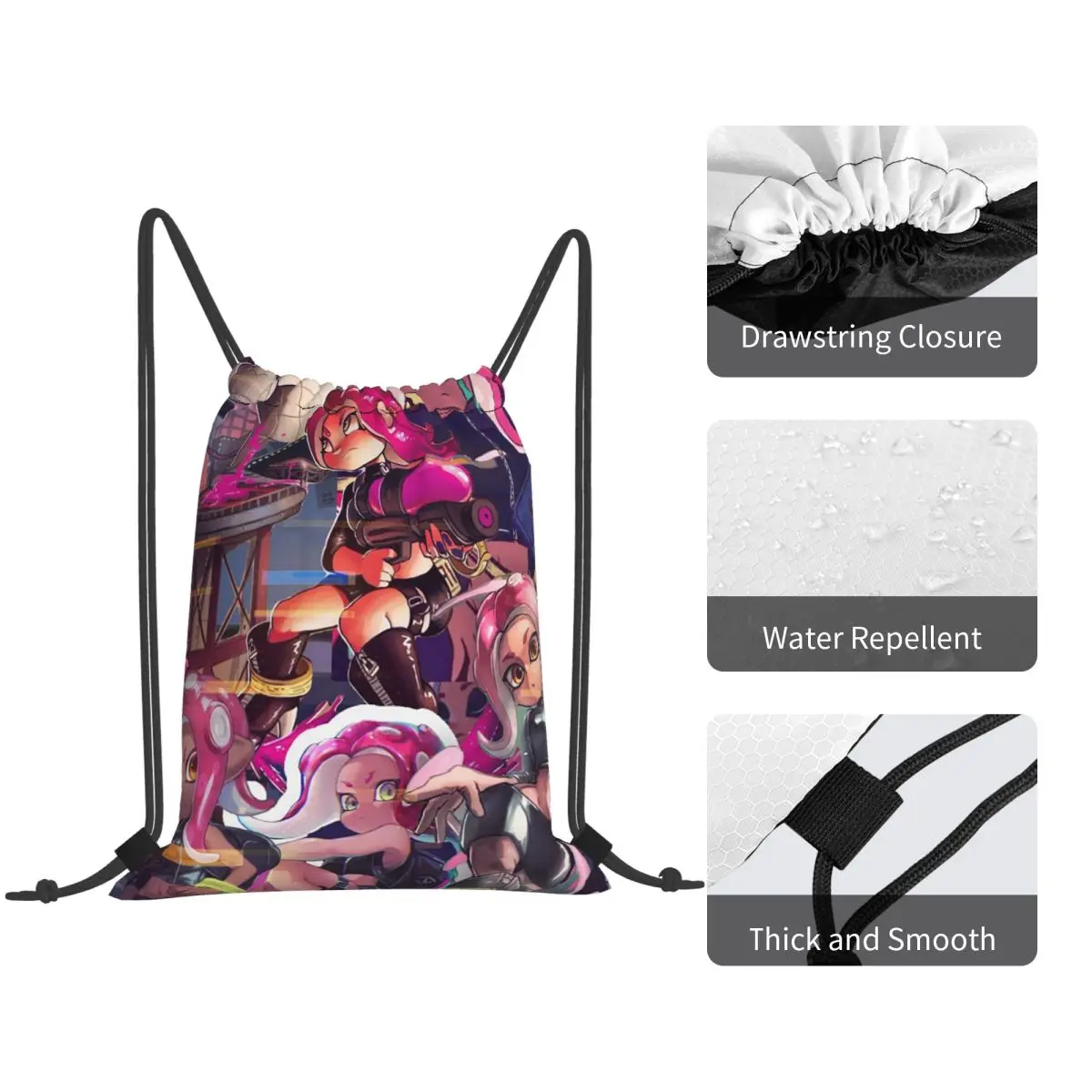 Splatoon Play Gamer Backpacks Fashion Drawstring Bundle Pocket Shoes Bag Book Bags for Travel Students