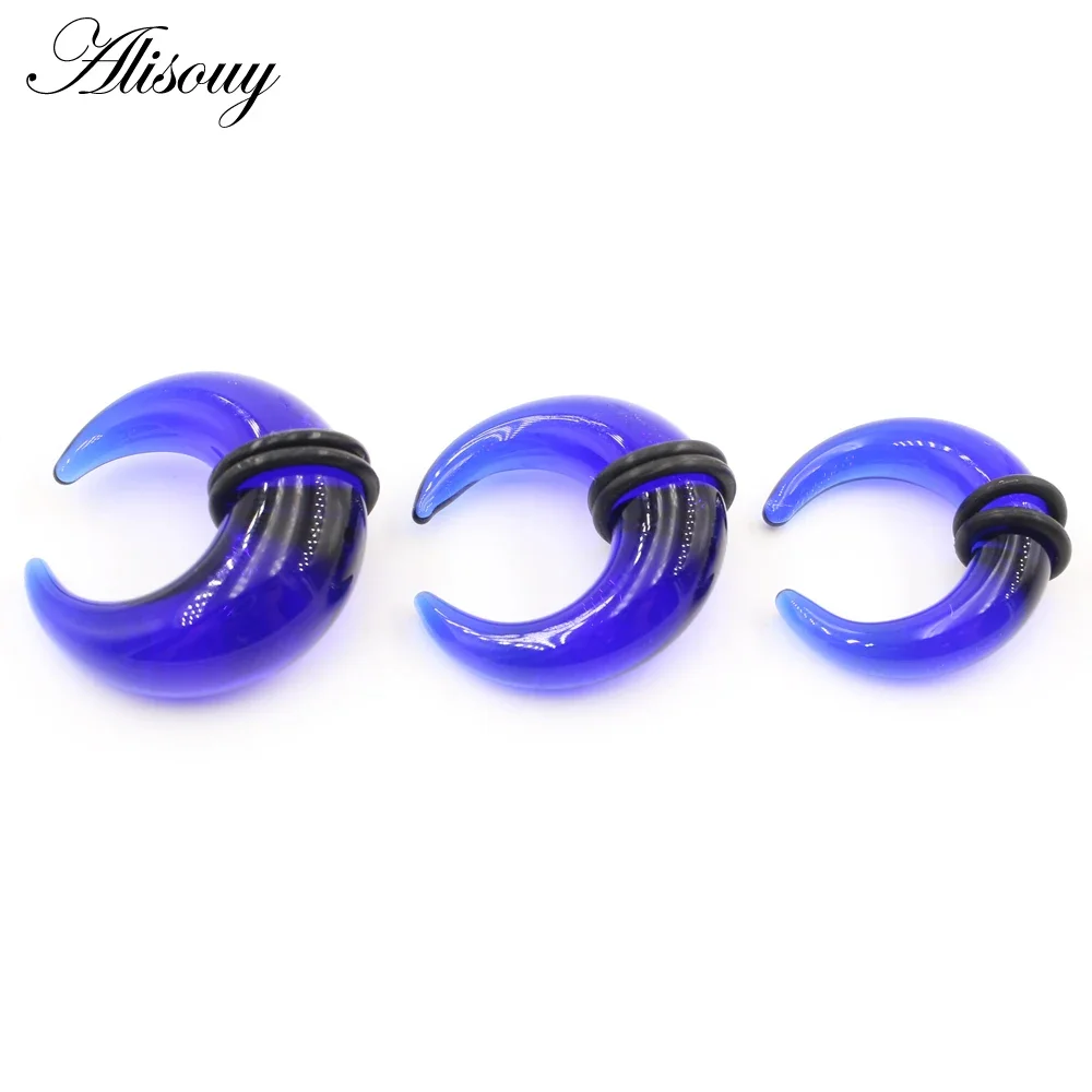 Alisouy 2PCS C-Shape Glass Nose Ring Buffalo Horn Septum Ear Plug Stretcher Expander Tunnels Taper Guages Body Piercing Jewelry