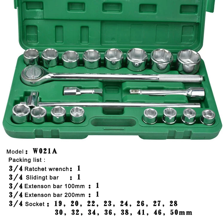 21 pcs 20mm Factory Price heavy duty Hand Tools Portable Repair Kit Socket Wrench Set With Plastic Box and ratchet handle