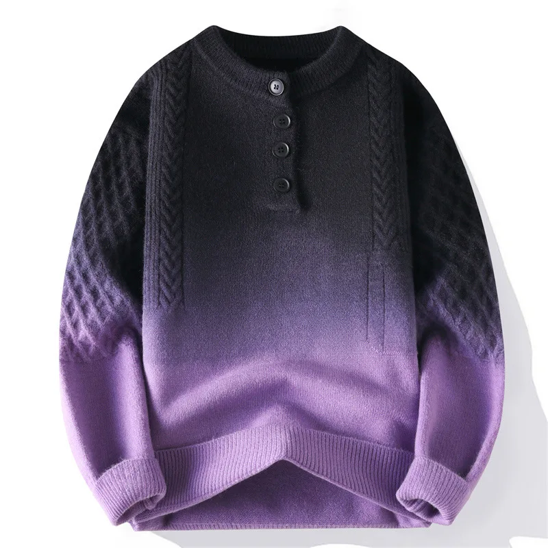 

2026 мужской модный свитер с полуоткрытым воротником и постепенным изменением цвета