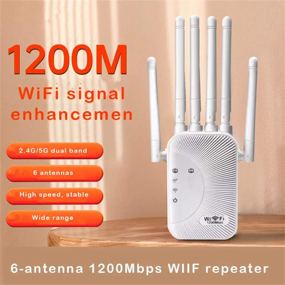 1200Mbps WiFi Repeater Dual Band Wireless 2.4G 5GHz Amplifier Network Long Range Signal Booster For Home Office Wi-Fi Repeater