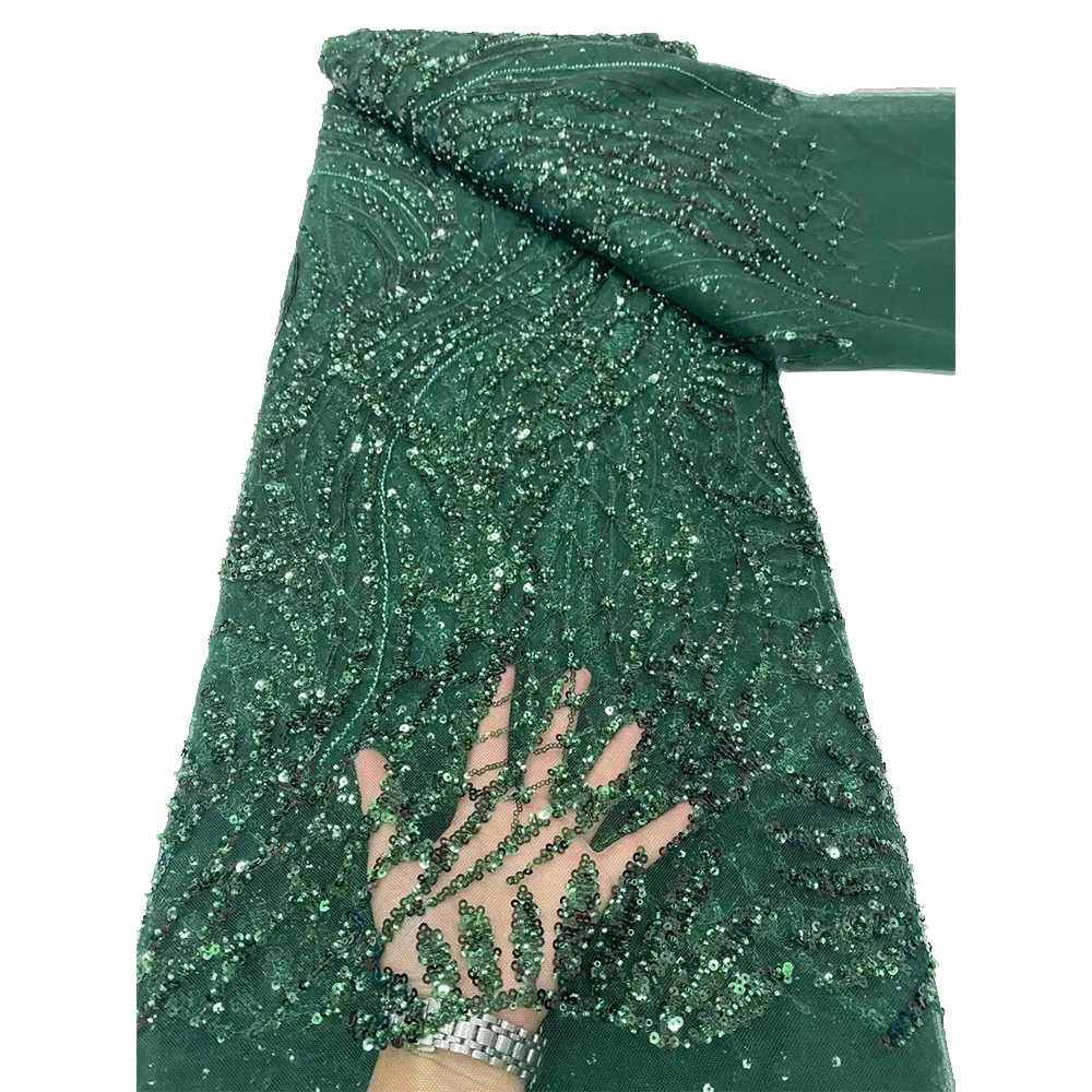 Latest Elegant African Glitter Sequins Beads Lace Fabric High Quqlity Suitable for all kinds of dresses Handicraft DIY Fabric