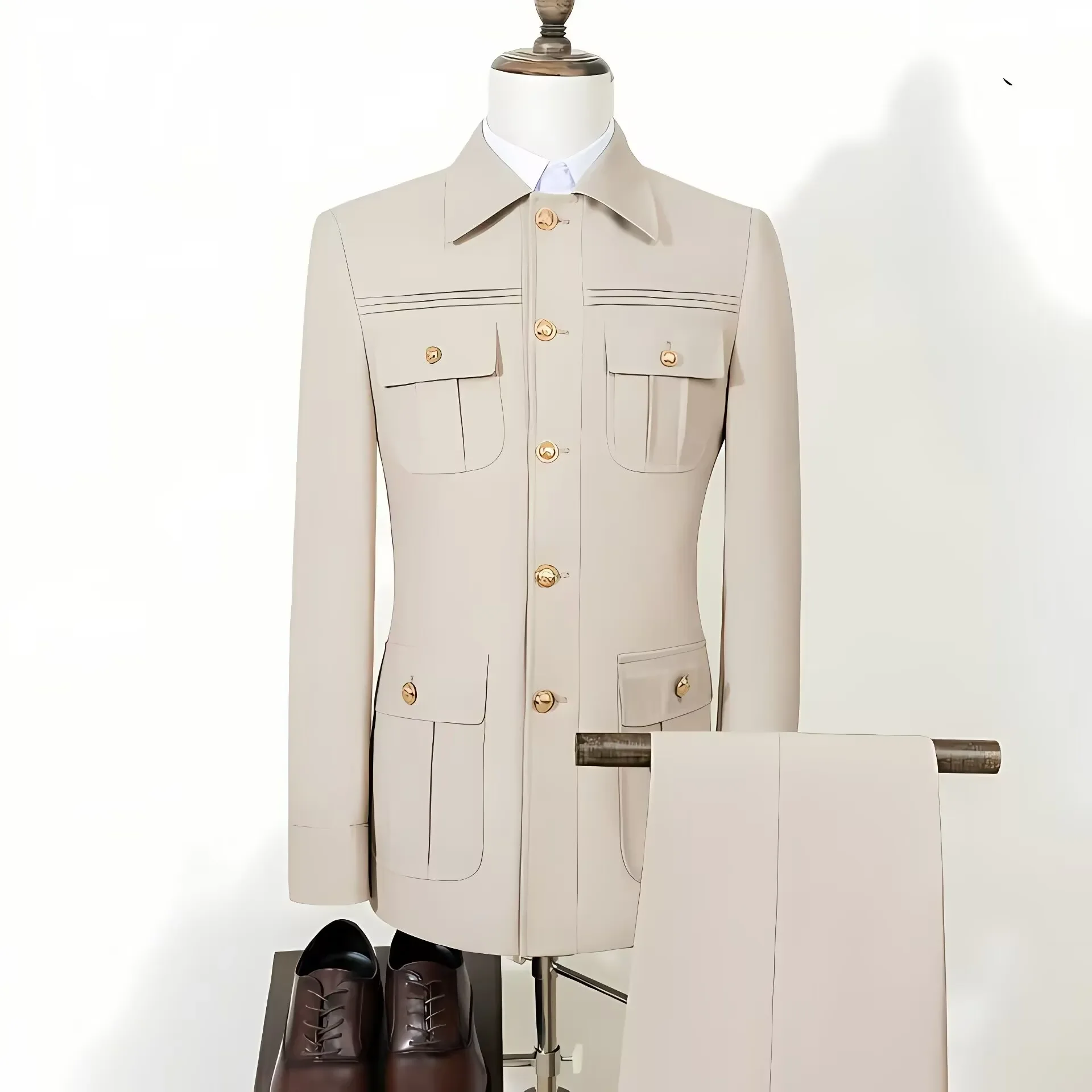 

High Quality Elegant Men's suit Classic Fit Multi Buckle Multi Pocket Solid Color Casual Business Set Men's 2-piece Set