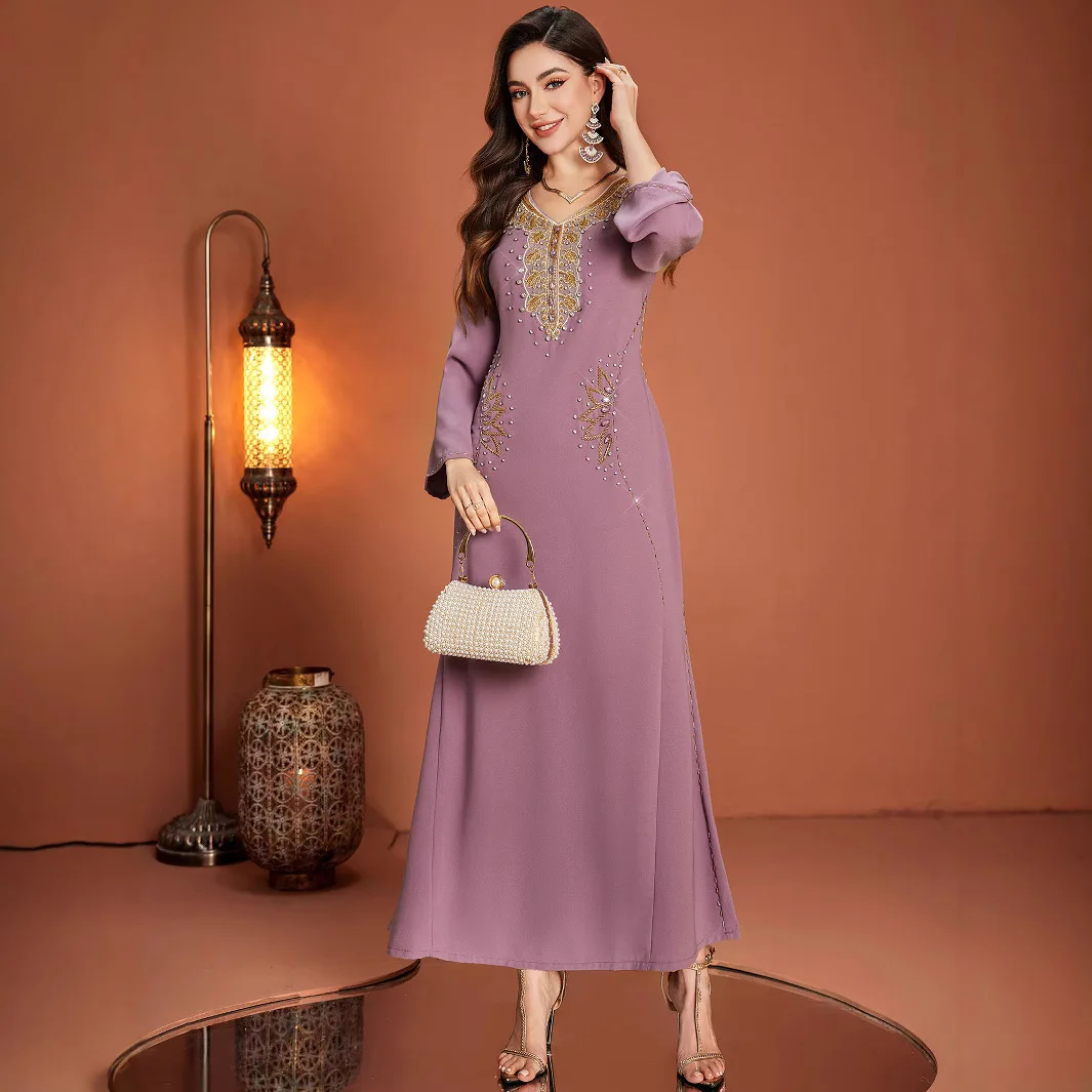 

Eid Women Dress Muslim Abaya Diamond Bandage Elegant Long Dresses Vestidos Largos Party Caftan Jalabiya Ramadan Dubai Long Robe