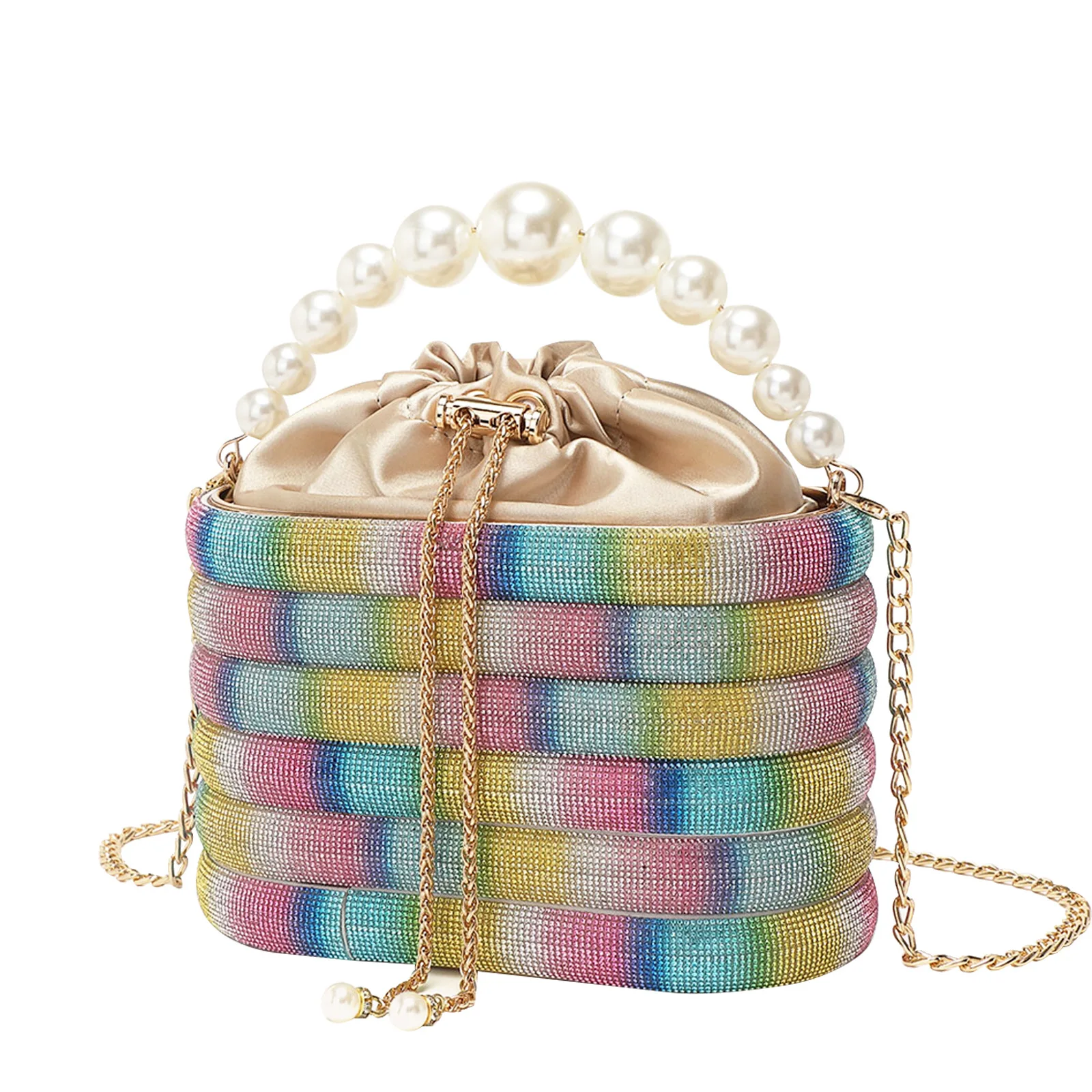 

Ladies Dinner Shiny Rhinestone Vintage Vegetable Basket Bucket Bag Clutch Messenger Bag Party Light Luxury Style Evening Clutch