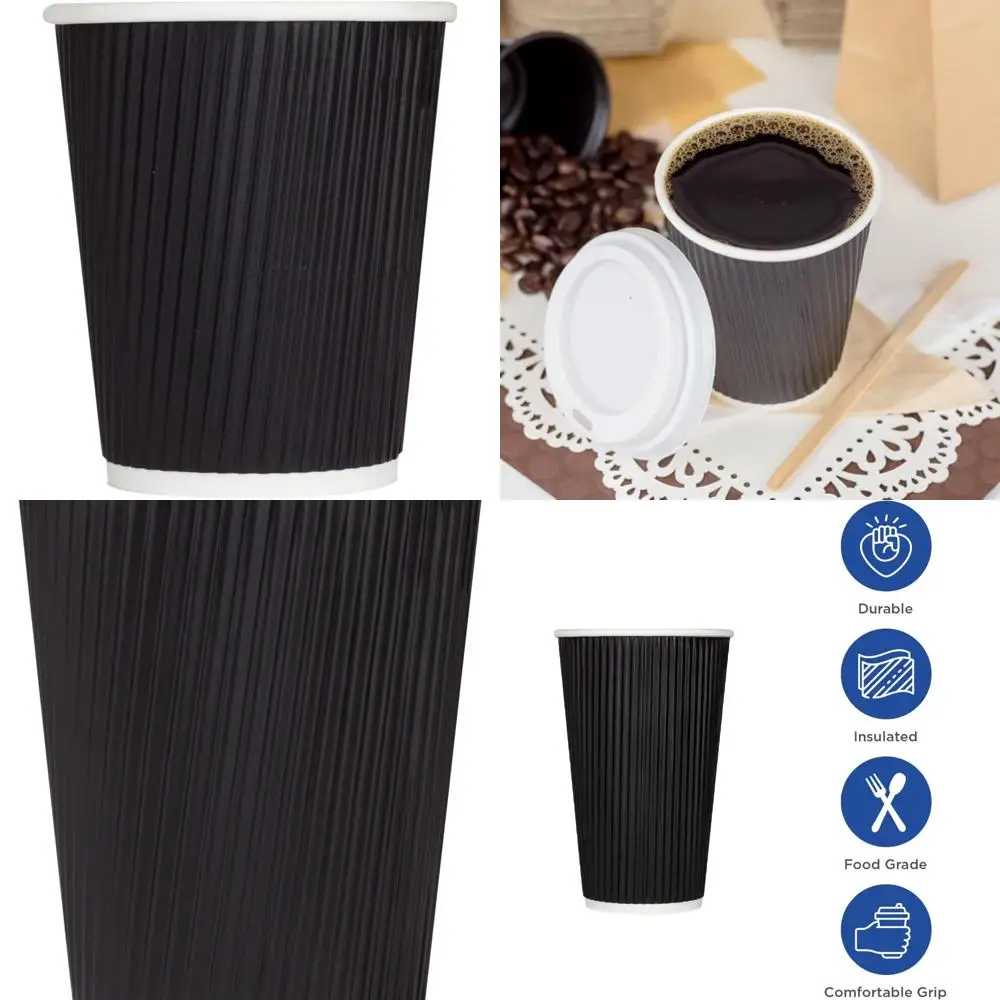 

Одноразовые бумажные кофейные стаканчики с волнистой изоляцией на 8 унций, прочные, герметичные, 80 мм, 500 упаковок, черные, без крышек, идеально подходят для горячих напитков