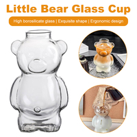 320ML Cute Bear Glass Cup with Straw Clear High Borosilicate Glass Hot Cold Drink Coffee Milk Beer Tea Mug for Party Gift