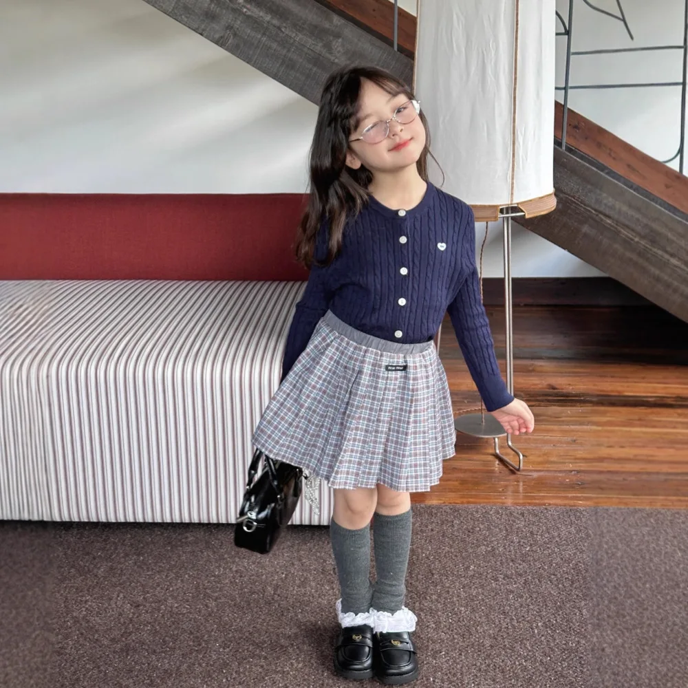 2025 Autumn Girls Skirt New Children Clothing Autumn Skirt Children Versatile College Style Plaid Pleated Skirt