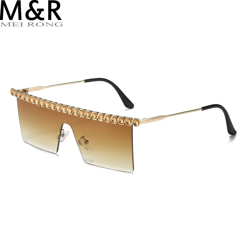 Fashion Personality Frameless Integrated Lens Set With Diamonds Sunglasses Luxury Brand Designer Sun Glasses For Women