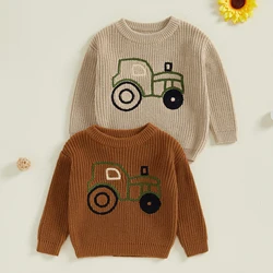 Kid Clothes Girls Boys Autumn Knit Sweater Long Sleeve O Neck Truck Embroidery Pullover Knitwear