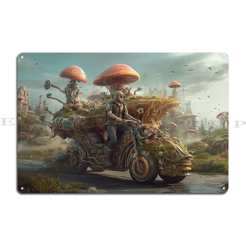 Mushroom Majesty Biomechanical Odyssey Diegore Metal Sign Character Wall Mural Garage Cinema Retro Tin Sign Poster