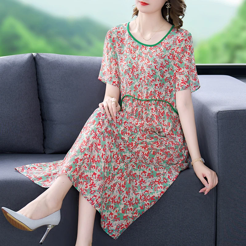 

2024 Summer Vintage 4XL Plus Size Print Maxi Dress Winter Casual Short Sleeve Dress Elegant Women Bodycon Party Vestidos