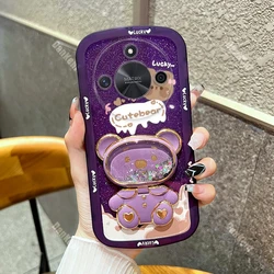 Bear Makeup Mirror Silicone Holder Phone Case For Huawei Honor X50 X50i X40 X30 X40i X20 X10 V30 V40 Magic 5 5Pro 5Lite 3 Cover