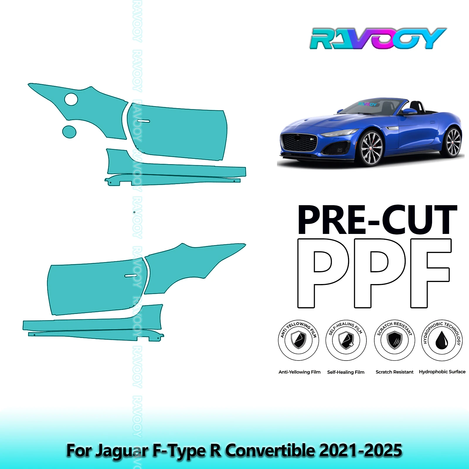 

For Jaguar F-Type R Convertible 2021-2025 8.5mil Clear Matte Pre-Cut PPF Door & A/B Pillar Kit TPU Paint Protection Film Set