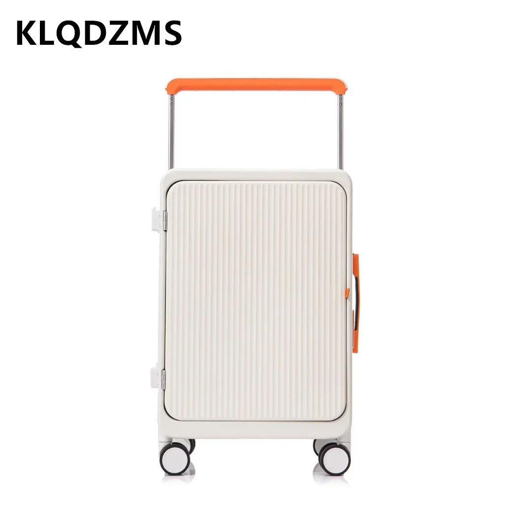 KLQDZMS-Alumínio Quadro Mala para Homens e Senhoras, Frente Abertura Bagagem Caixa, USB Carregamento Bagagem Case, 20 ", 25", Alta Qualidade