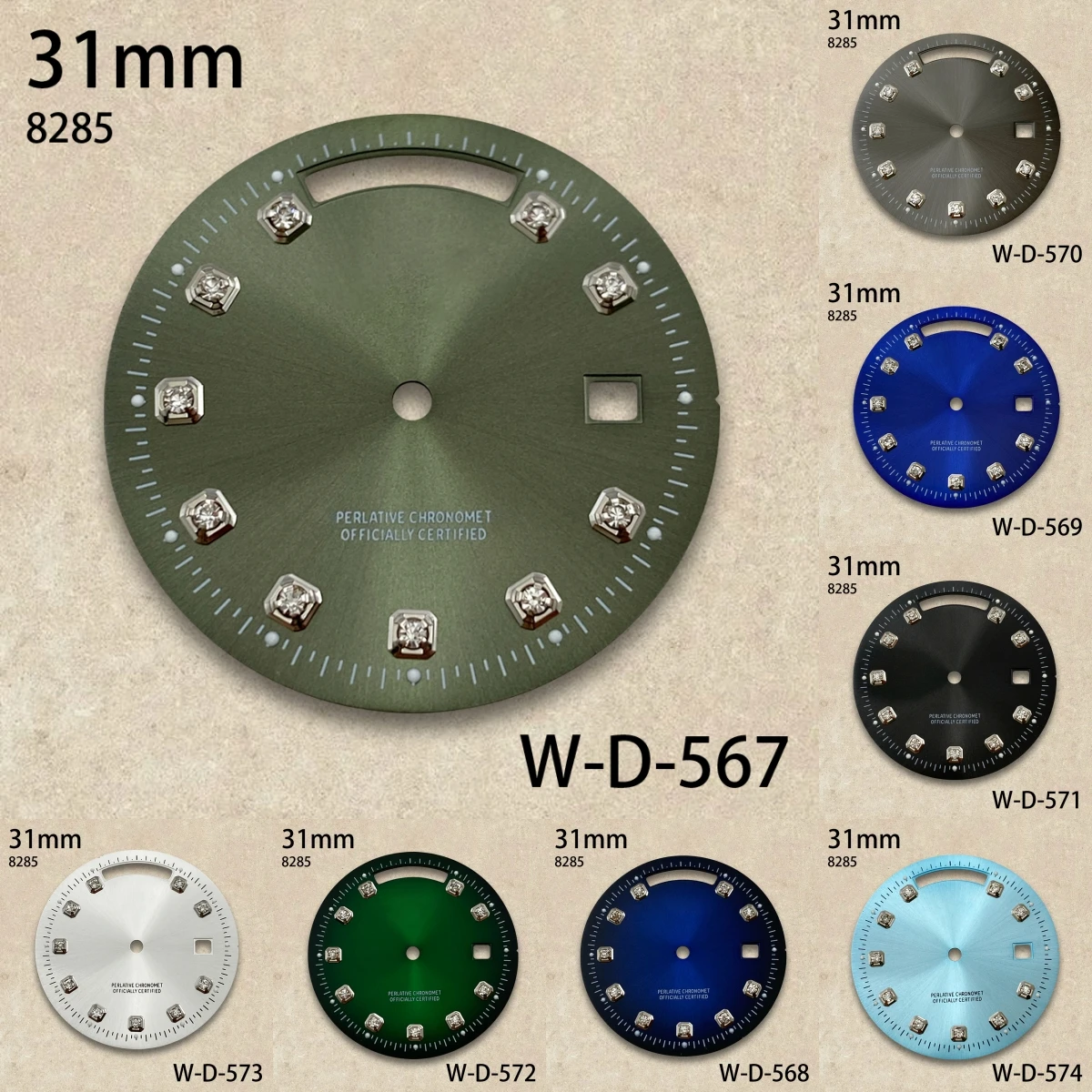 31mm Day And Date Diamonds S Dial Fit 8285 Movement Sunray High-Quality Dial Watch Modification Accessories
