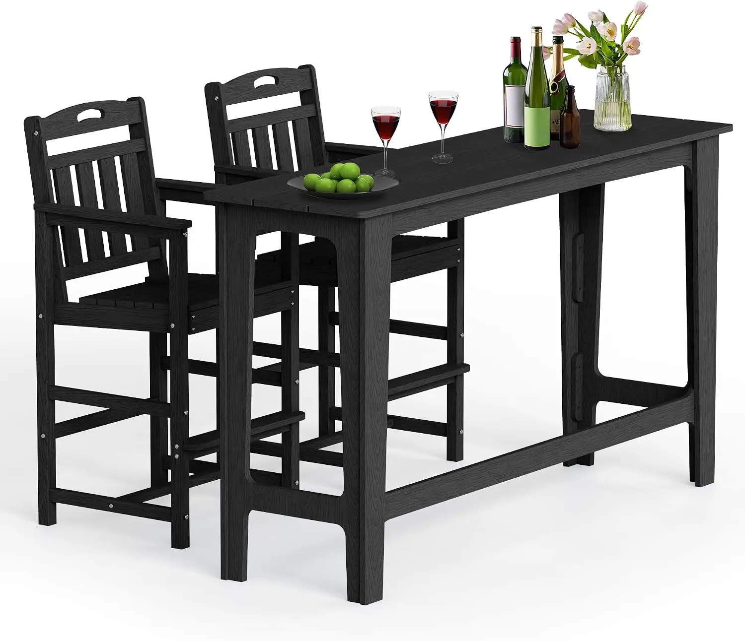 Outdoor Bar Set 3 60 Extra Long High Top Table 2 Oversized Adirondack Chairs Heavy Duty All Weather Bar Height Patio Backyard Ba