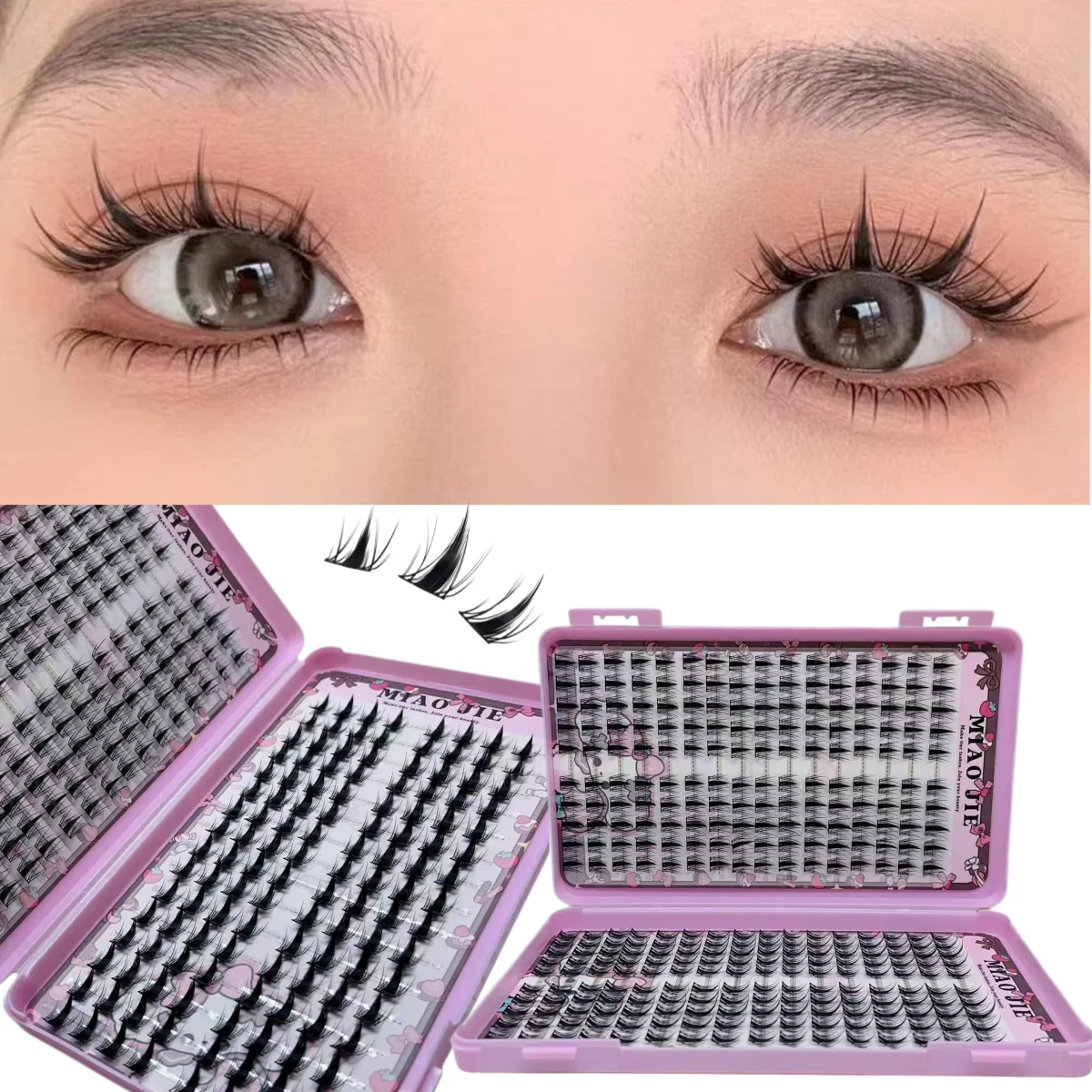 MAIOJIE Manga Eyelash Cluster Sharp 320pcs Slim Korean Makeup Eyelash Cluster, Asian Style Eyelashes Reusable, Beginner