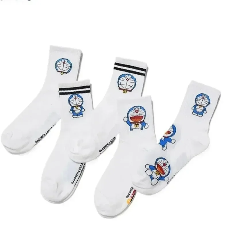 Calcetines de algodón de tubo medio Doraemon, diseño de dibujos animados, encantadores, a la moda, cómodos, para otoño e invierno, regalo de cumpleaños para niña
