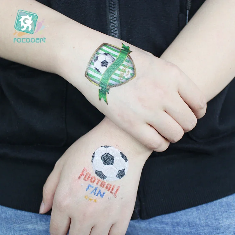 Rocooart Football Kids Temporary Tattoo Sticker Colorful Soccer Fake Tatoo Flash Tattoo Waterproof Small Body Art For Child