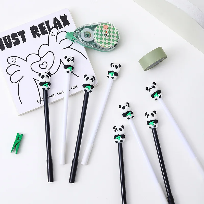 

12/60 Pcs Wholesale Creative Cartoon Soft Panda Neutral Pen Student Cute Shape Signature Pen Exam Office Gift