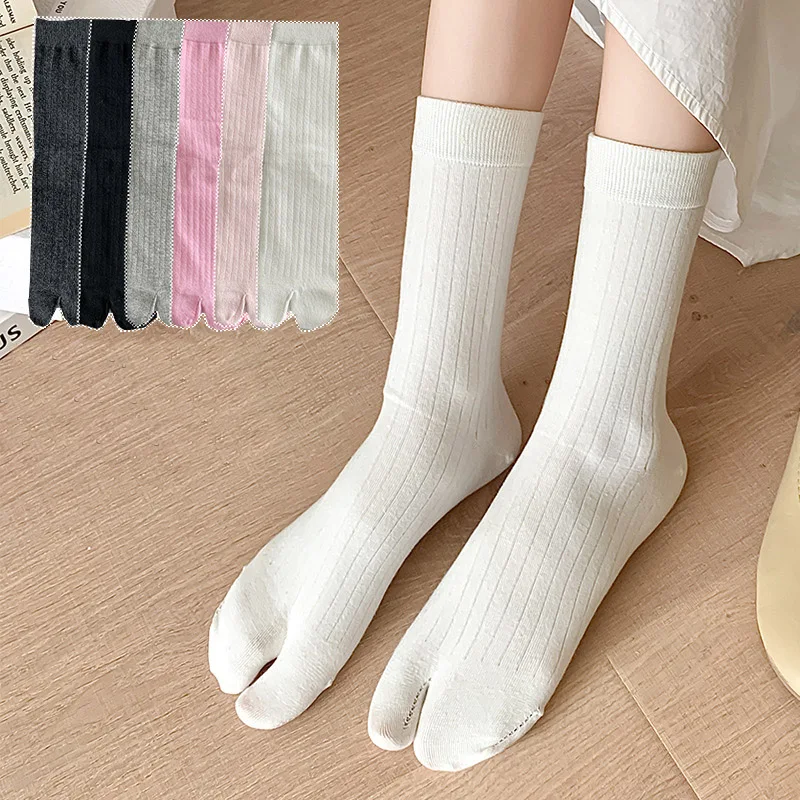 

5 Pairs Japanese Style Mid Tube 2 Finger Socks Women Thin Breathable Casual Cotton Socks Split Toe Sock 2 Toe Socks with Fingers