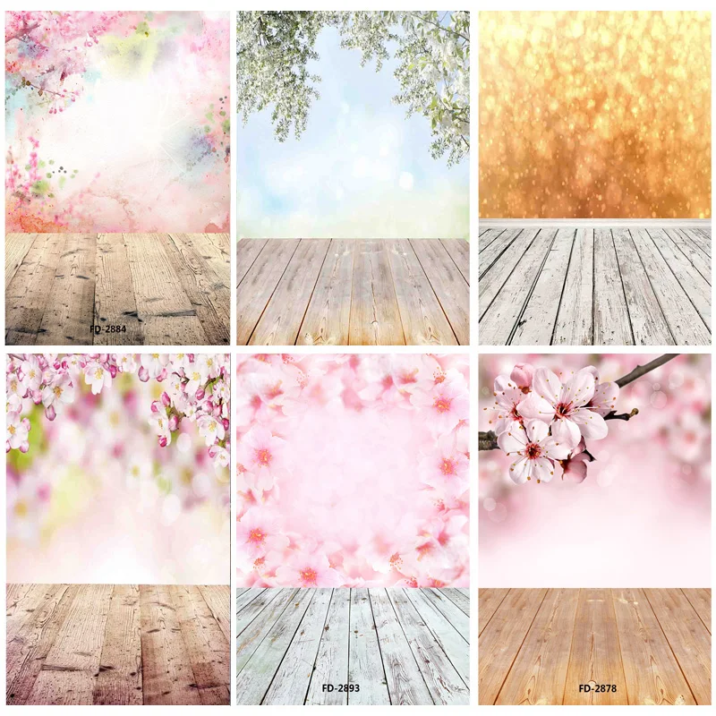 

ZHISUXI Vinyl Custom Photography Backdrops Props Spring flowering branch Blossom Glitter on wooden background NY-35