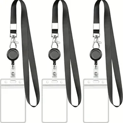 1pc Transparent Exhibition ID Card Holder with Retractable Badge Reel Lanyard Office Working Permit Case Neck Strap Pass Card