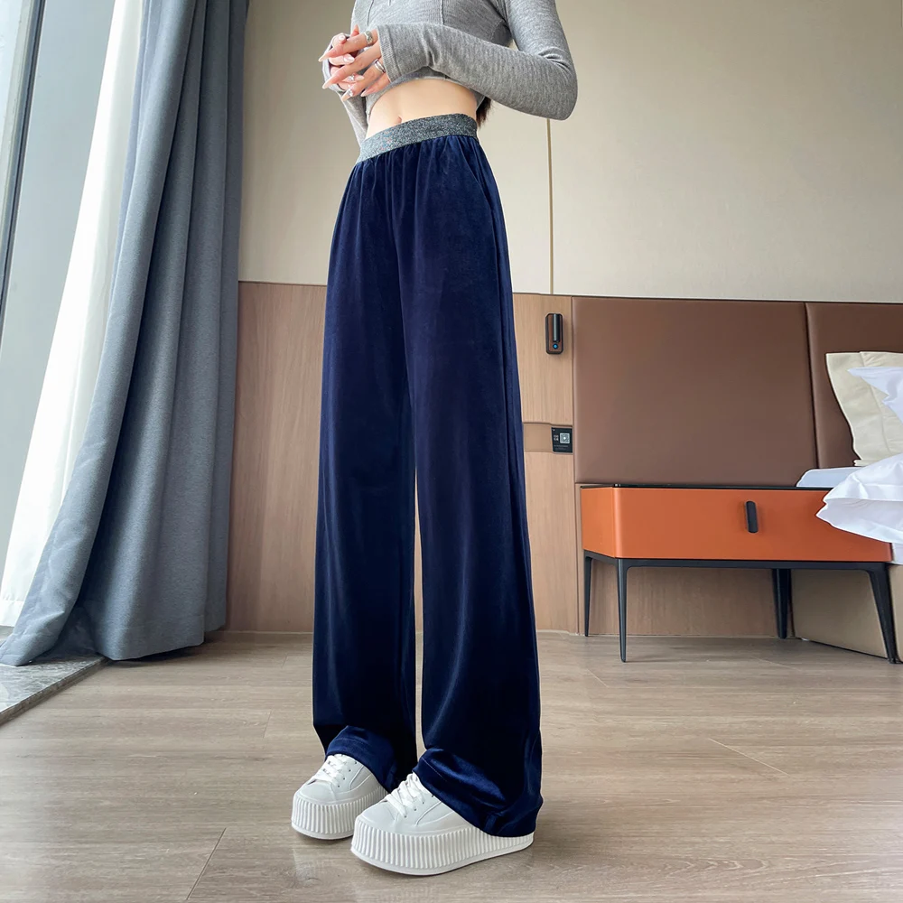 

Women's Pants Wide-leg Solid Knitted Pants Casual Woman Trousers 2025 Autumn New Retro Versatile Ladies Clothing
