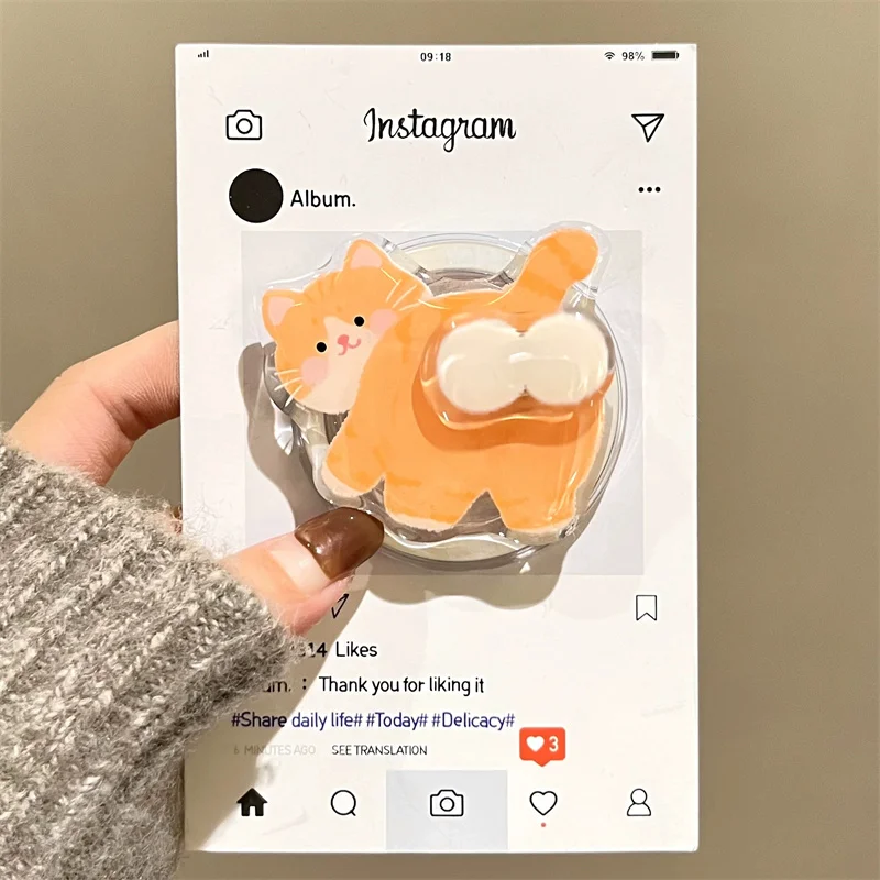 Magnetic painted semi transparent orange cat phone case with rotating magnetic bracket for iPhone 11 12 13 14 15 16 17 pro max