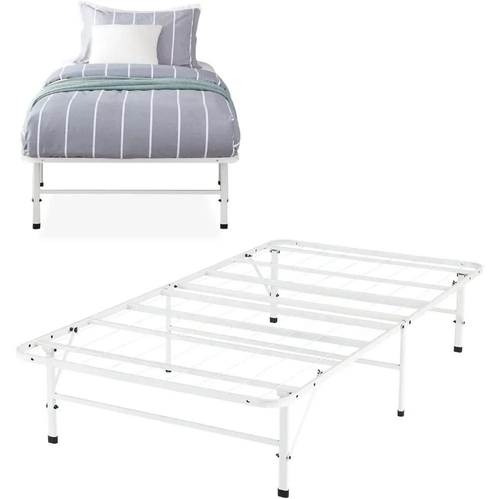 14 inch double bedstead heavy folding bedstead, with steel metal Flat noodles mattress base box spring replacement, white