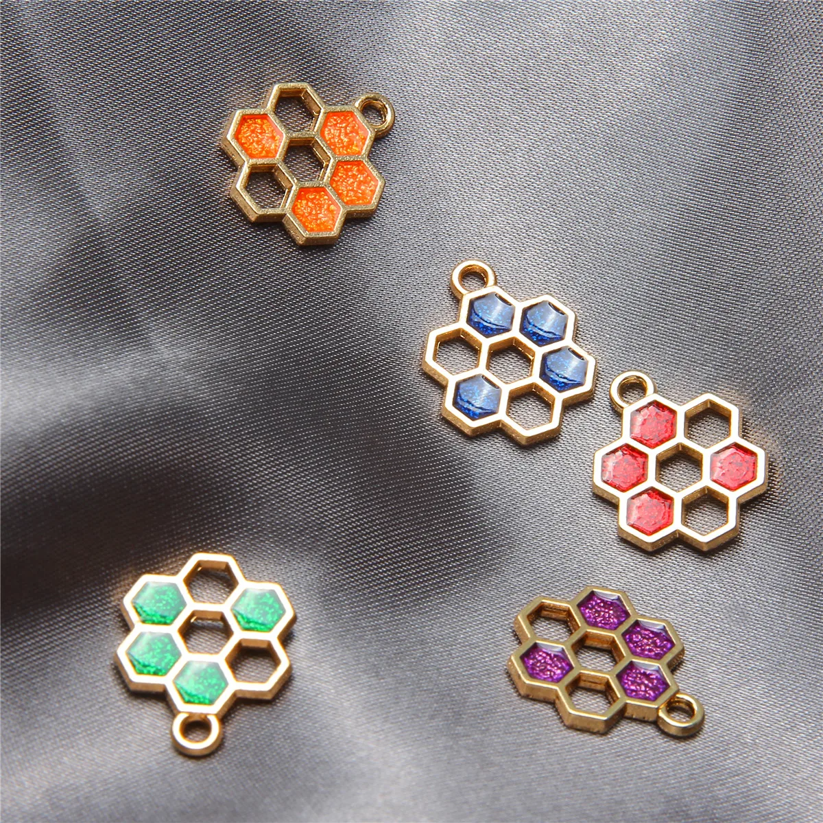 6pcs Enamel Honeycomb Charm for Jewelry Making Honey Bee Earring Pendant Necklace Bracelet Accessories Diy Craft Supplies Metal