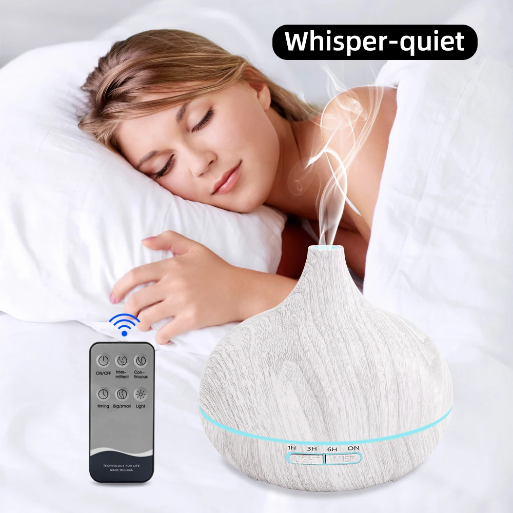 

For Home Complete Aromatherapy Kit 550ml Wood Grain Ultrasonic Diffuser with Remote 6 Top Rated Essential Oils