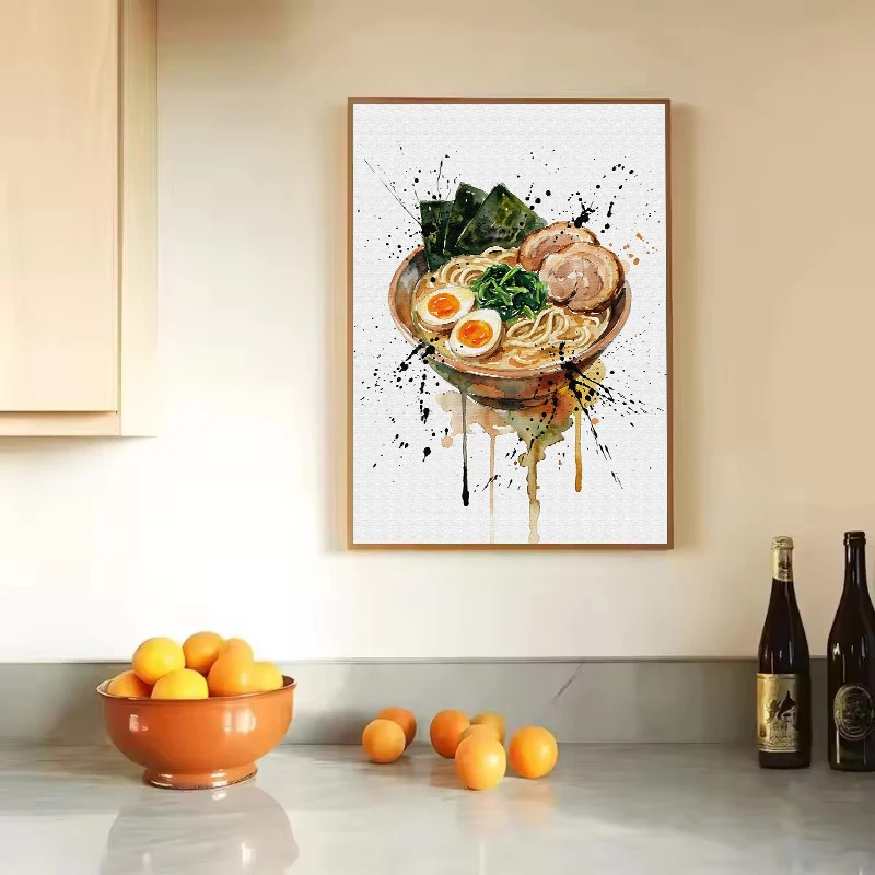 Retro Watercolor Asian Food Sushi Ramen Vegetable Fritters Poster Canvas Painting Wall Art Pictures Home Kitchen Decor