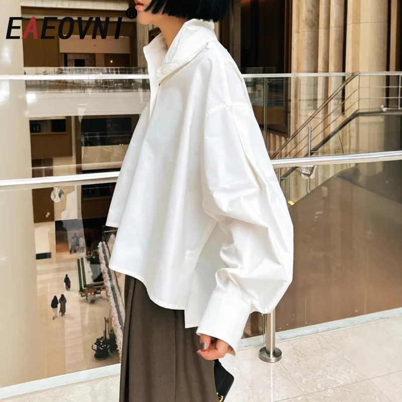 

EAEOVNI White Casual Loose Blouse Shirt Women Lapel Long Sleeve Button Versatile Tops Fashion 2025 Female New Clothing