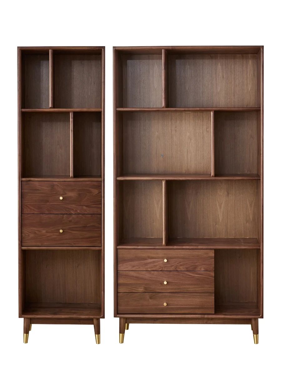 

Nordic Solid Wood Bookcase Black Walnut Free Combination Bookcase Storage Cabinet Floor
