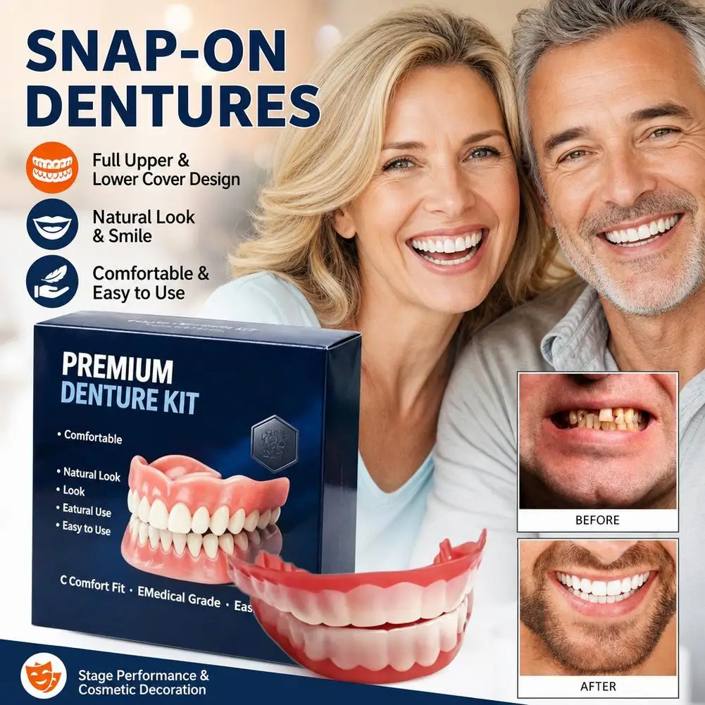 Cosmetic Upper Lower Full Cover Teeth Veneer Set Natural Shade Comfort Fit Easy Home Application For Party Interview Family