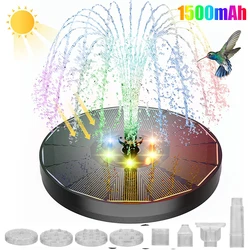 Pompa dell'acqua della fontana solare con luci a LED colorate per il bagno degli uccelli 3W con 7 ugelli e 4 fissatori serbatoio galleggiante per laghetto da giardino