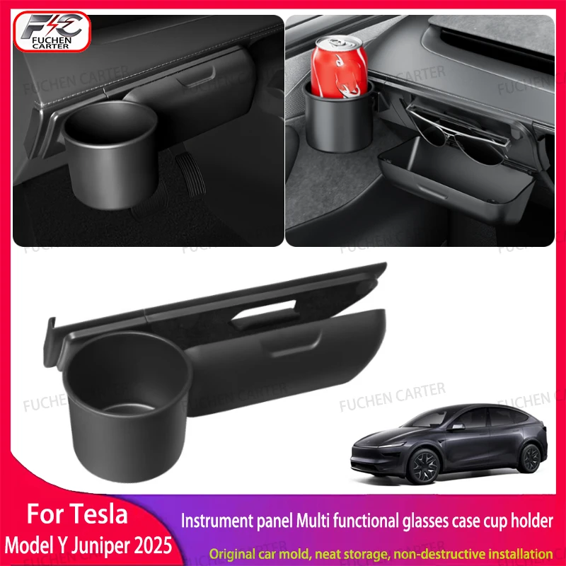 

For Tesla Model Y Juniper 2025 Multi-functional Glasses Box Cup Holder Dashboard Storage Sunglasses Box Cup Holder Organizer