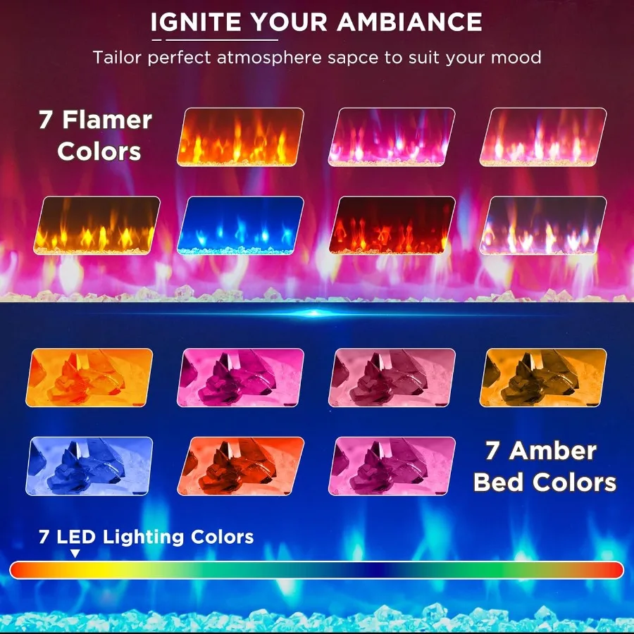 Meja TV Bergaya Rumah Pertanian Modern yang Dirancang untuk TV 80 Inci dengan Perapian Listrik 36 Inci Terintegrasi dan Lampu LED Ambient