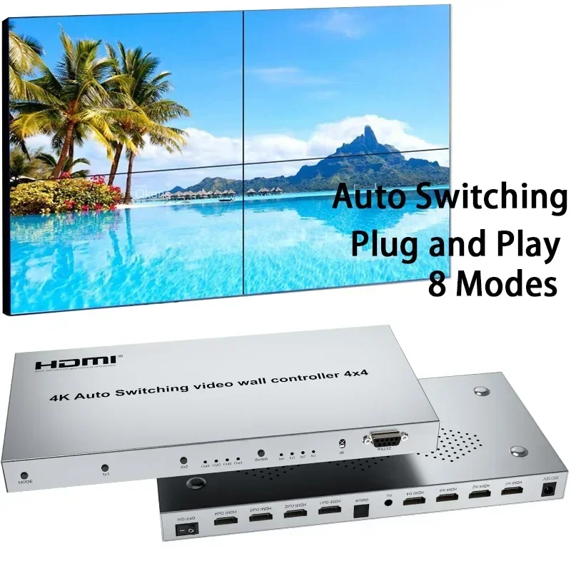 Auto Switching 4K 4x4 HDMI Video Wall Controller 2x2 Multi Screen Monitors Splicing Processor TV Splicer 180° Flip Bezel Adjust