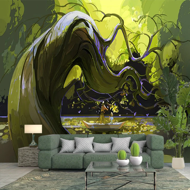1PC Fantasy Tree Purple Light Art Print Backdrop Banner, Bedroom Living Room Photo Background, Polyester, Home Decor, Wall Art