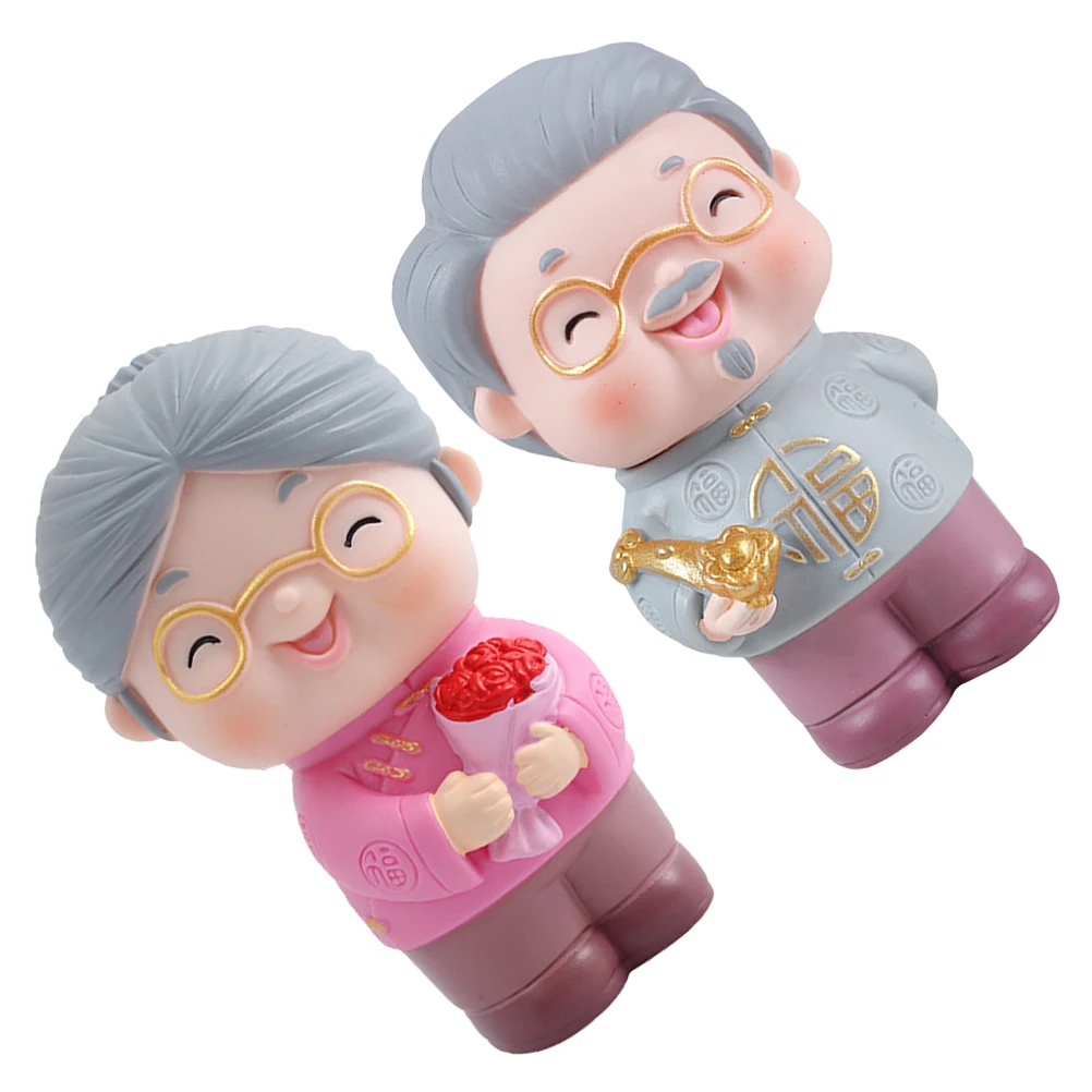 

2 Pcs Cake Decoration Ornaments Colorful Birthday Toppers Elder Statue Bake Decor Vivid Appearance Lightweight Portable Smooth