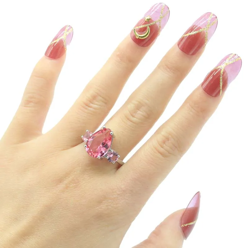 Buy 2 Get 1 Free 19x14mm Gorgeous Pink Morganite Woman\'s Engagement Daily Wear Silver Rings