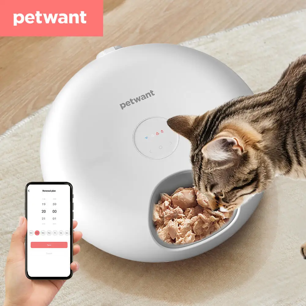 

Petwant 6 Meals Automatic Pet Feeder Smart Wifi Remote Cat Food Dispenser Bowls For Wet & Dry Food Kibble Dispenser Accessories