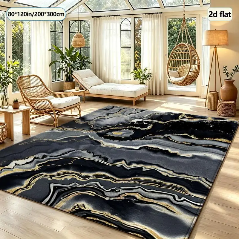 Dark Gray Agate Marble Gold Pattern Carpet Floor Luxury Stone Pattern Home Decoration Living Room Bedroom Carpet